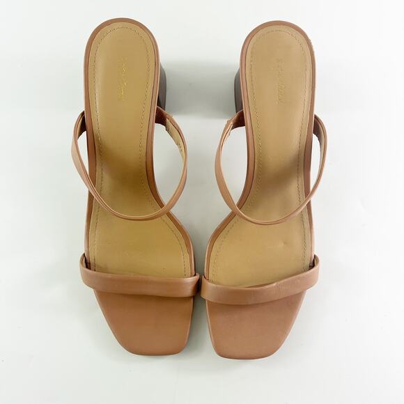 & Other Stories Duo Strap Leather Block Heeled Sandals Heels Shoes Tan Brown 9.5 - Picture 6 of 13